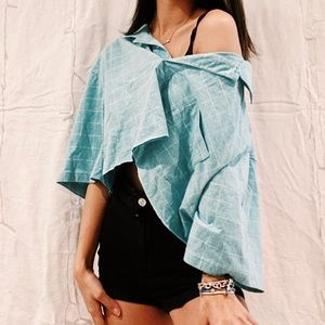 SOLD Turquoise Checkered Polo Crop Top